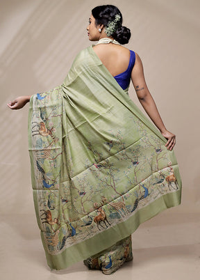 Green Tussar Silk Saree With Blouse Piece - Indian Silk House Agencies