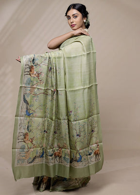 Green Tussar Silk Saree With Blouse Piece - Indian Silk House Agencies