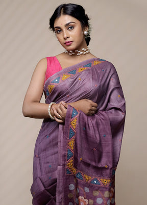 Pink Tussar Silk Saree With Blouse Piece
