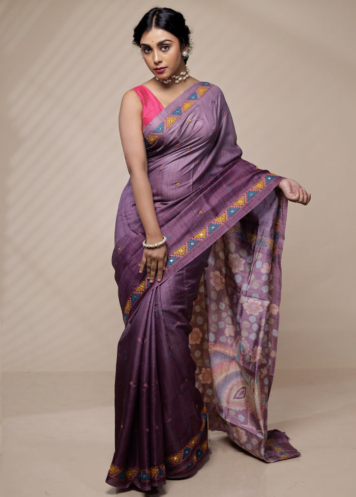 Pink Tussar Silk Saree With Blouse Piece