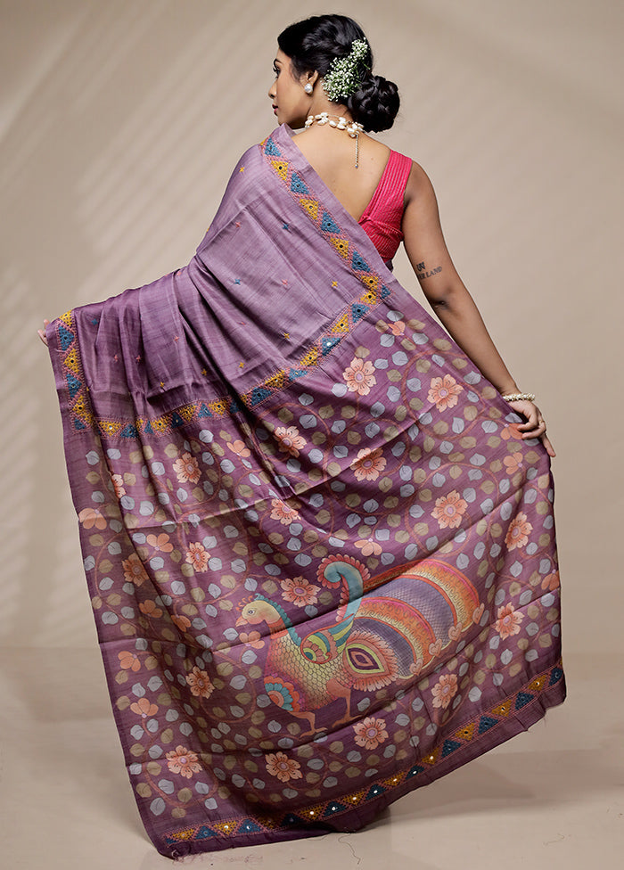 Pink Tussar Silk Saree With Blouse Piece