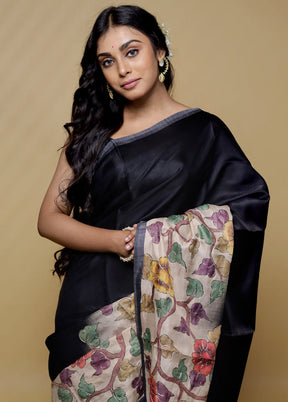 Black Tussar Silk Saree With Blouse Piece - Indian Silk House Agencies