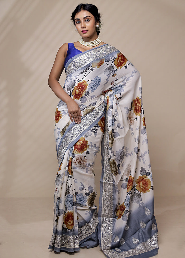 Cream Tussar Silk Saree With Blouse Piece - Indian Silk House Agencies