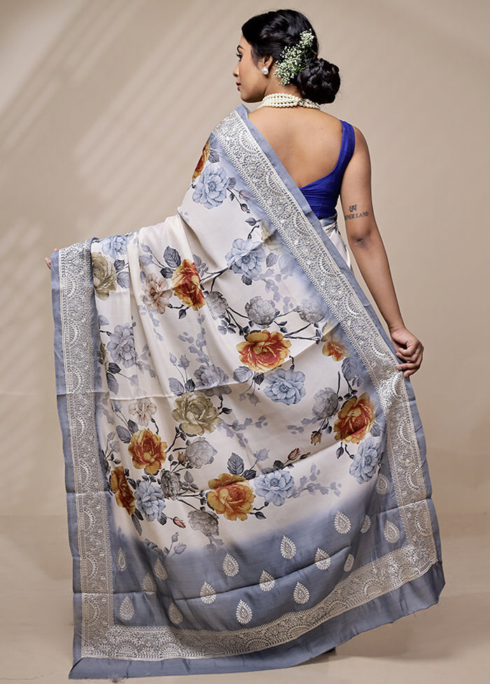 Cream Tussar Silk Saree With Blouse Piece - Indian Silk House Agencies