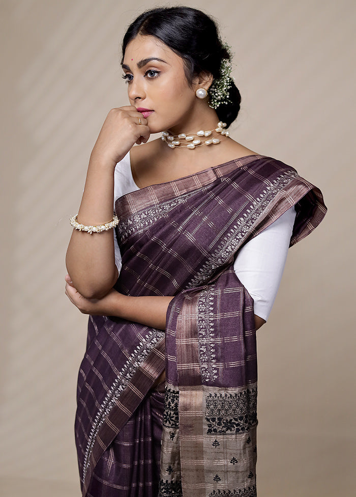 Purple Tussar Silk Saree With Blouse Piece - Indian Silk House Agencies