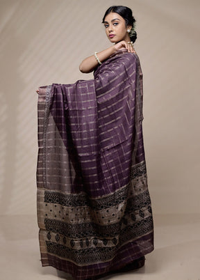 Purple Tussar Silk Saree With Blouse Piece - Indian Silk House Agencies