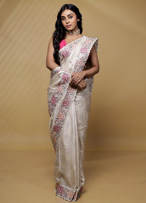 Cream Tussar Silk Saree With Blouse Piece - Indian Silk House Agencies