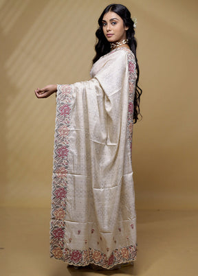 Cream Tussar Silk Saree With Blouse Piece - Indian Silk House Agencies