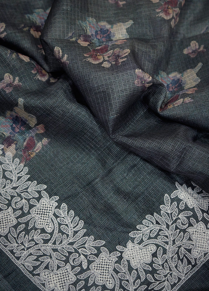 Grey Tussar Silk Saree With Blouse Piece - Indian Silk House Agencies