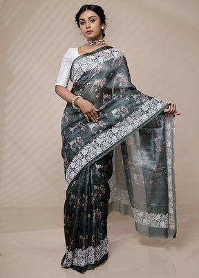 Grey Tussar Silk Saree With Blouse Piece - Indian Silk House Agencies