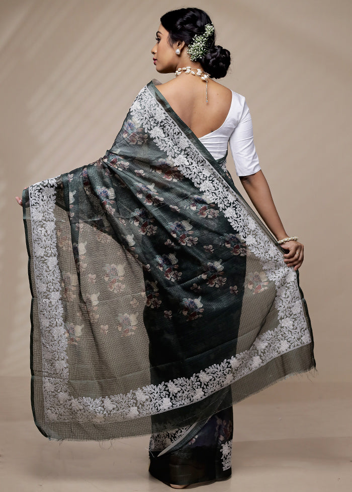 Grey Tussar Silk Saree With Blouse Piece - Indian Silk House Agencies