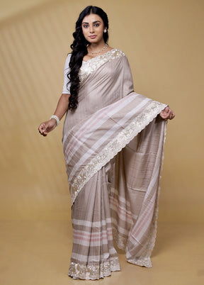 Cream Tussar Silk Saree With Blouse Piece - Indian Silk House Agencies