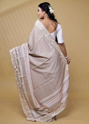 Cream Tussar Silk Saree With Blouse Piece - Indian Silk House Agencies