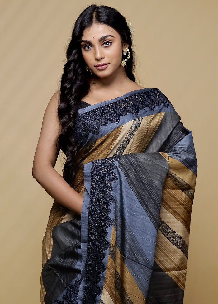 Cream Tussar Silk Saree With Blouse Piece - Indian Silk House Agencies