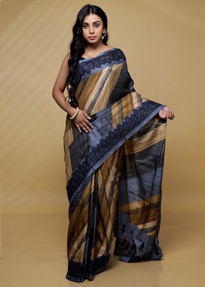 Cream Tussar Silk Saree With Blouse Piece - Indian Silk House Agencies