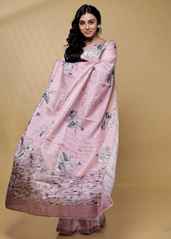 Pink Tussar Silk Saree With Blouse Piece - Indian Silk House Agencies