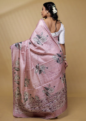 Pink Tussar Silk Saree With Blouse Piece - Indian Silk House Agencies