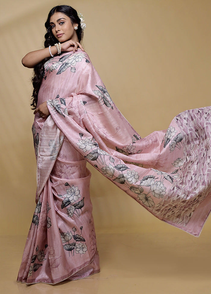 Pink Tussar Silk Saree With Blouse Piece - Indian Silk House Agencies