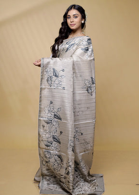 Cream Tussar Silk Saree With Blouse Piece - Indian Silk House Agencies