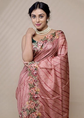 Pink Tussar Silk Saree With Blouse Piece - Indian Silk House Agencies