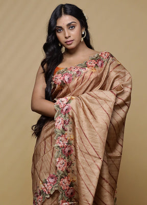 Cream Tussar Silk Saree With Blouse Piece - Indian Silk House Agencies