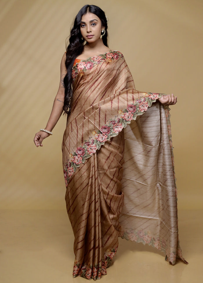 Cream Tussar Silk Saree With Blouse Piece - Indian Silk House Agencies