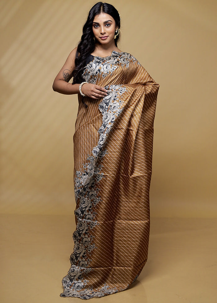 Brown Tussar Silk Saree With Blouse Piece - Indian Silk House Agencies