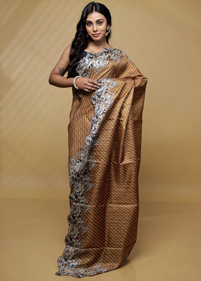 Brown Tussar Silk Saree With Blouse Piece - Indian Silk House Agencies