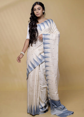 Cream Tussar Silk Saree With Blouse Piece - Indian Silk House Agencies