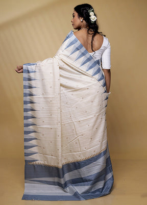 Cream Tussar Silk Saree With Blouse Piece - Indian Silk House Agencies