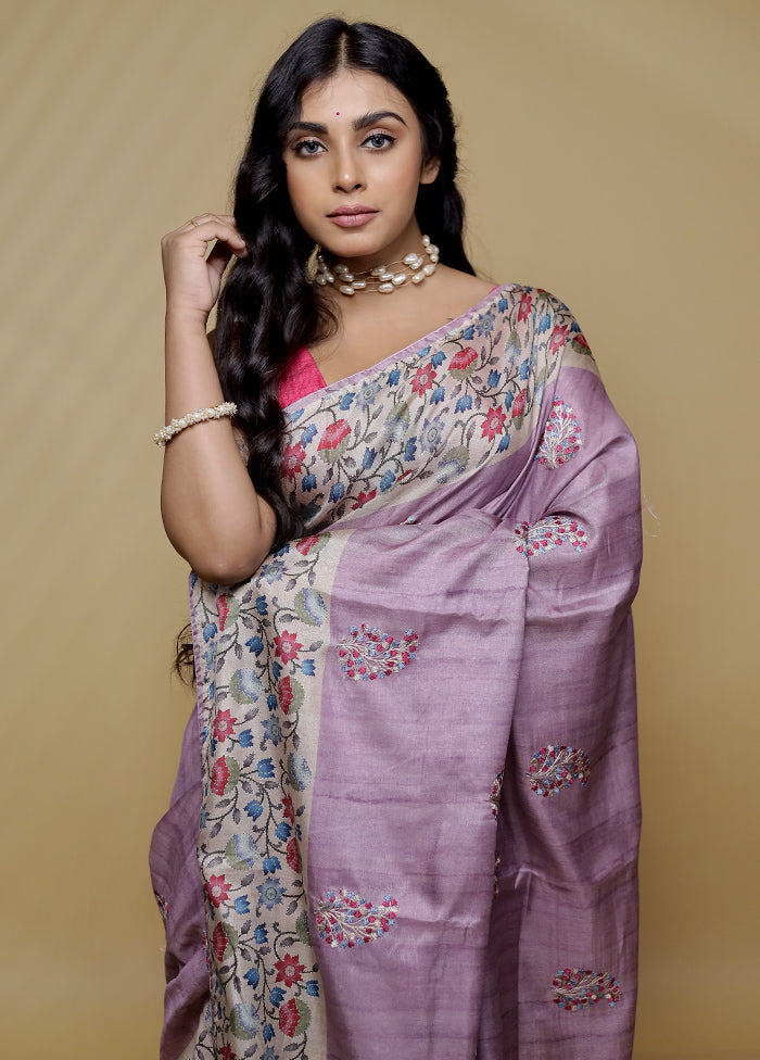 Purple Tussar Silk Saree With Blouse Piece - Indian Silk House Agencies