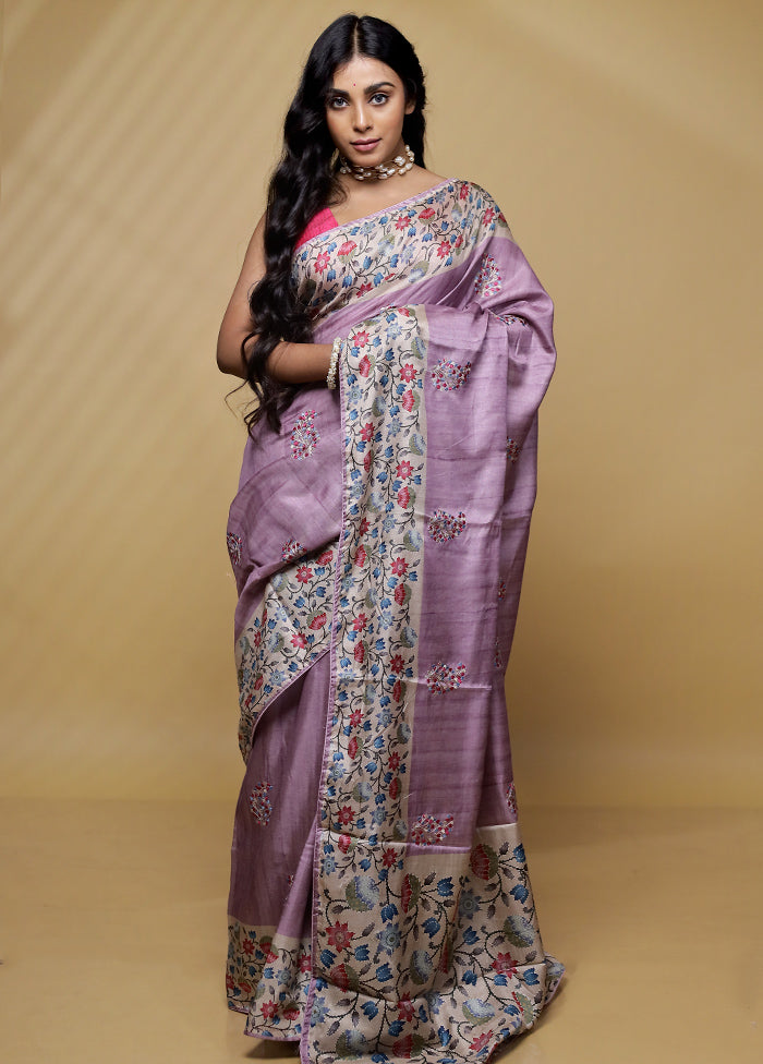 Purple Tussar Silk Saree With Blouse Piece - Indian Silk House Agencies