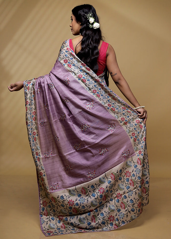 Purple Tussar Silk Saree With Blouse Piece - Indian Silk House Agencies