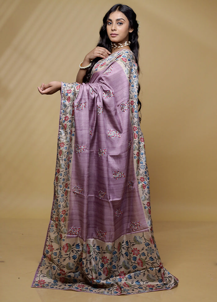 Purple Tussar Silk Saree With Blouse Piece - Indian Silk House Agencies