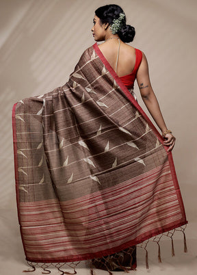 Brown Tussar Silk Saree With Blouse Piece - Indian Silk House Agencies