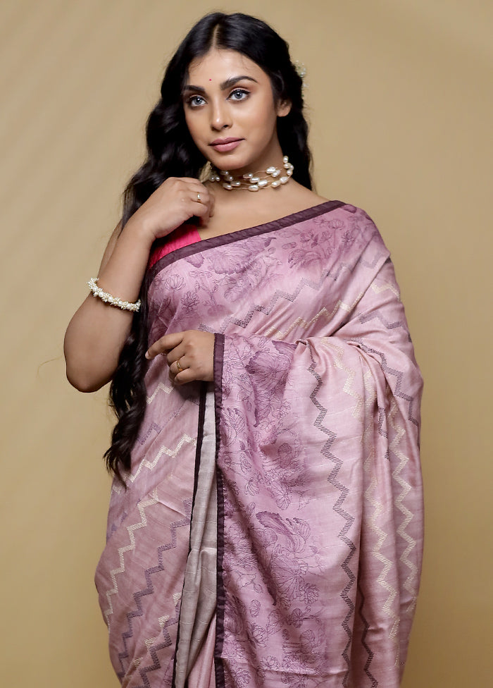 Pink Tussar Silk Saree With Blouse Piece - Indian Silk House Agencies