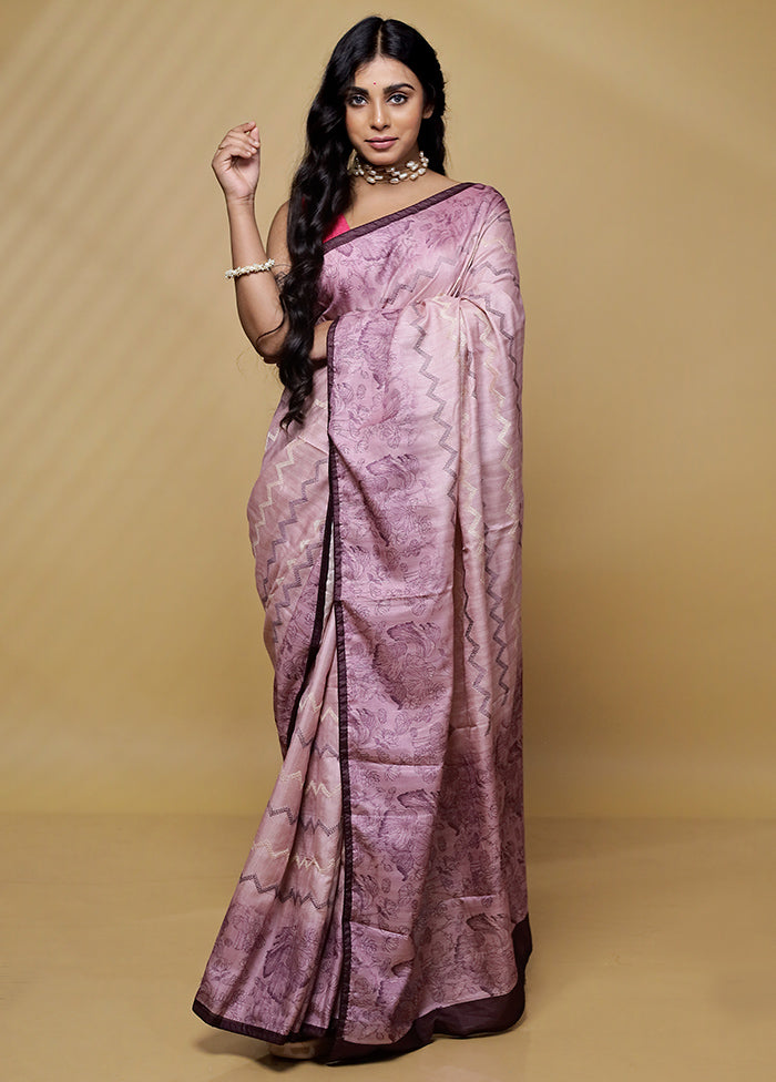 Pink Tussar Silk Saree With Blouse Piece - Indian Silk House Agencies