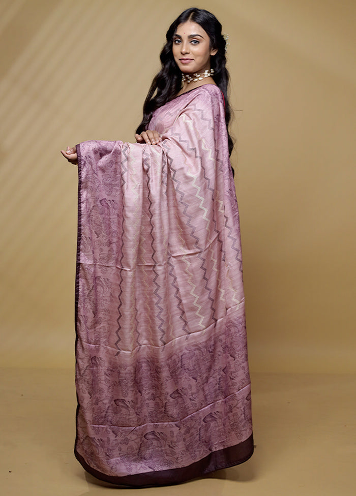 Pink Tussar Silk Saree With Blouse Piece - Indian Silk House Agencies