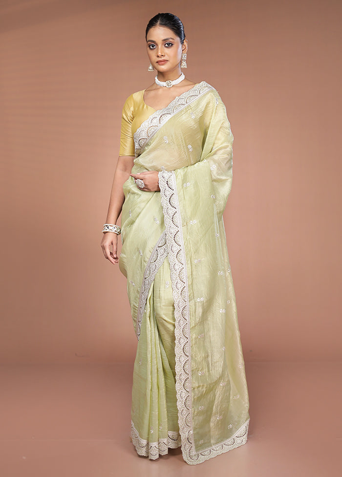 Green Tissue Silk Saree With Blouse Piece