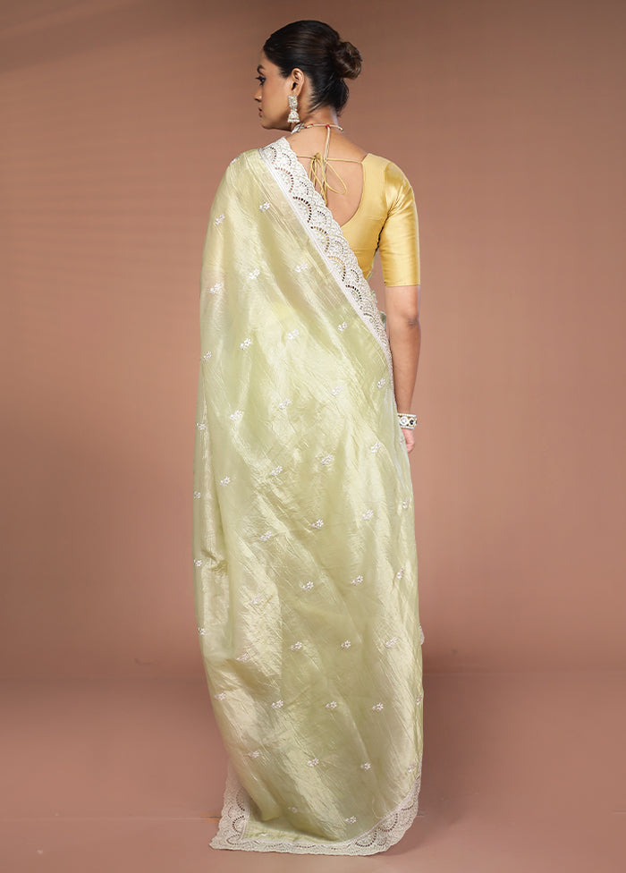 Green Tissue Silk Saree With Blouse Piece