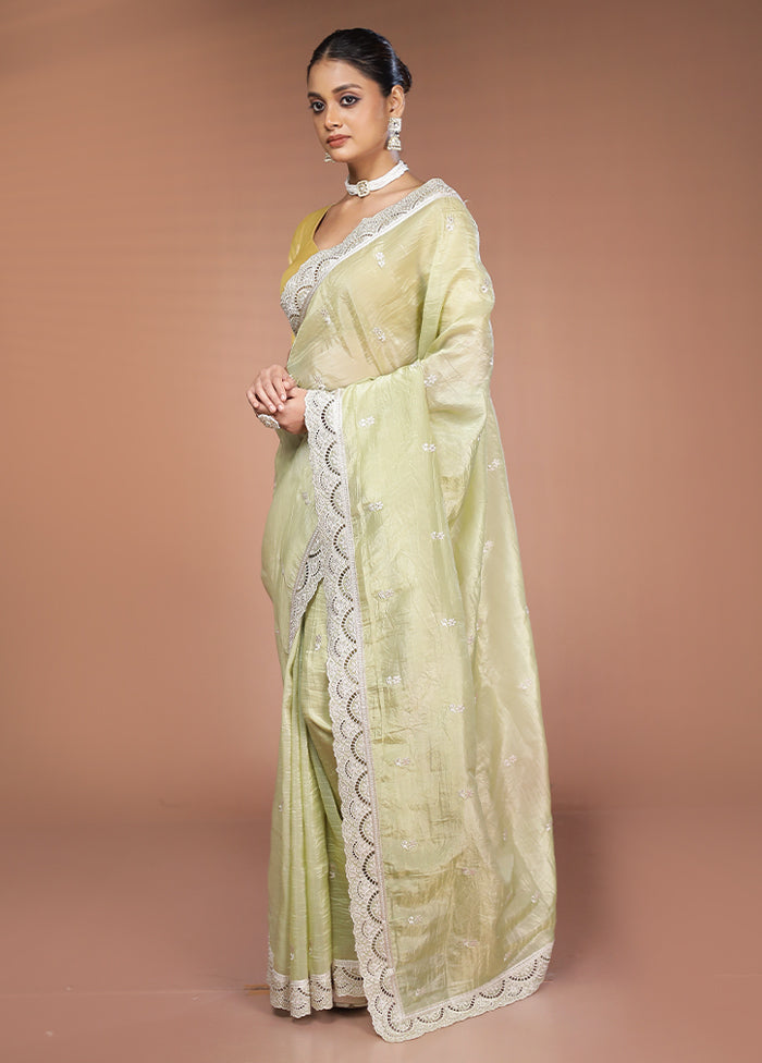 Green Tissue Silk Saree With Blouse Piece