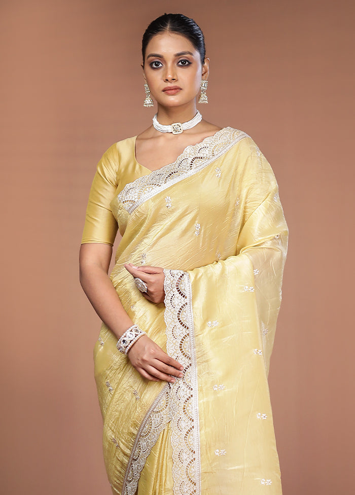 Yellow Tissue Silk Saree With Blouse Piece