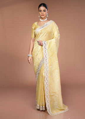 Yellow Tissue Silk Saree With Blouse Piece
