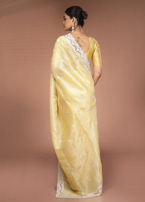 Yellow Tissue Silk Saree With Blouse Piece