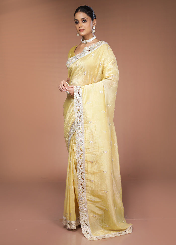 Yellow Tissue Silk Saree With Blouse Piece