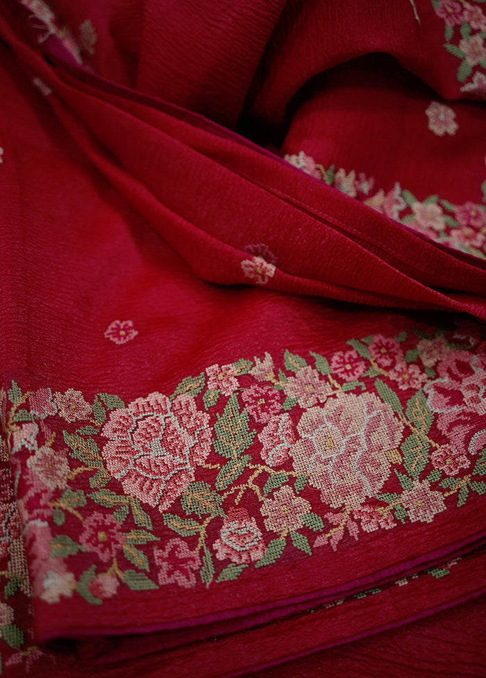 Pink Crushed Tissue Pure Silk Saree With Blouse Piece - Indian Silk House Agencies