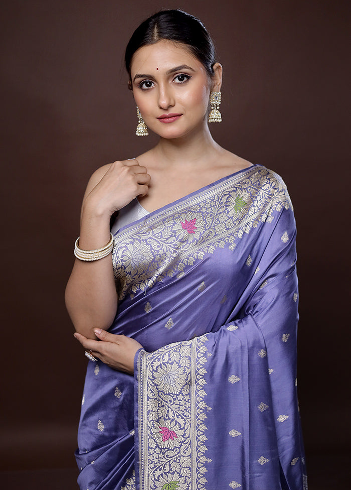 Purple Katan Pure Silk Saree With Blouse Piece - Indian Silk House Agencies