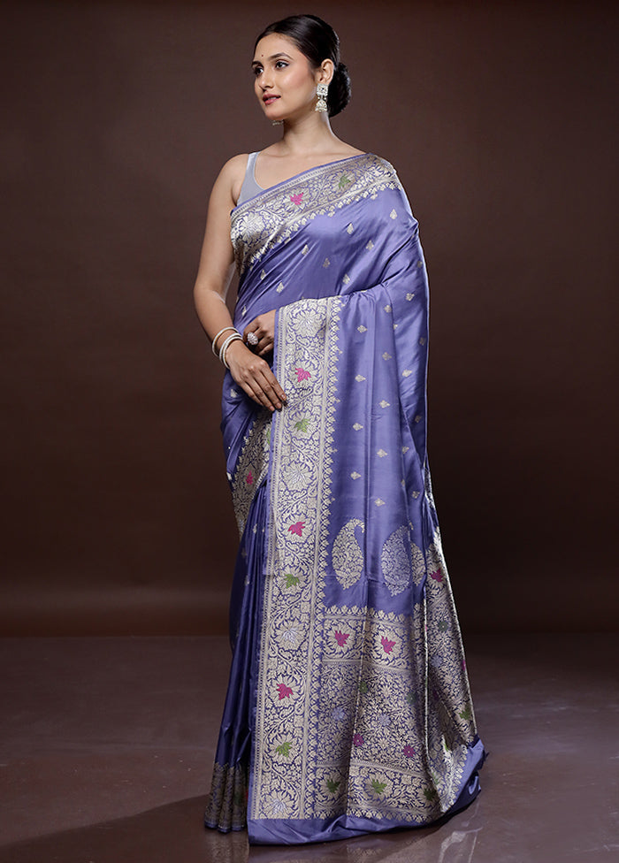 Purple Katan Pure Silk Saree With Blouse Piece - Indian Silk House Agencies