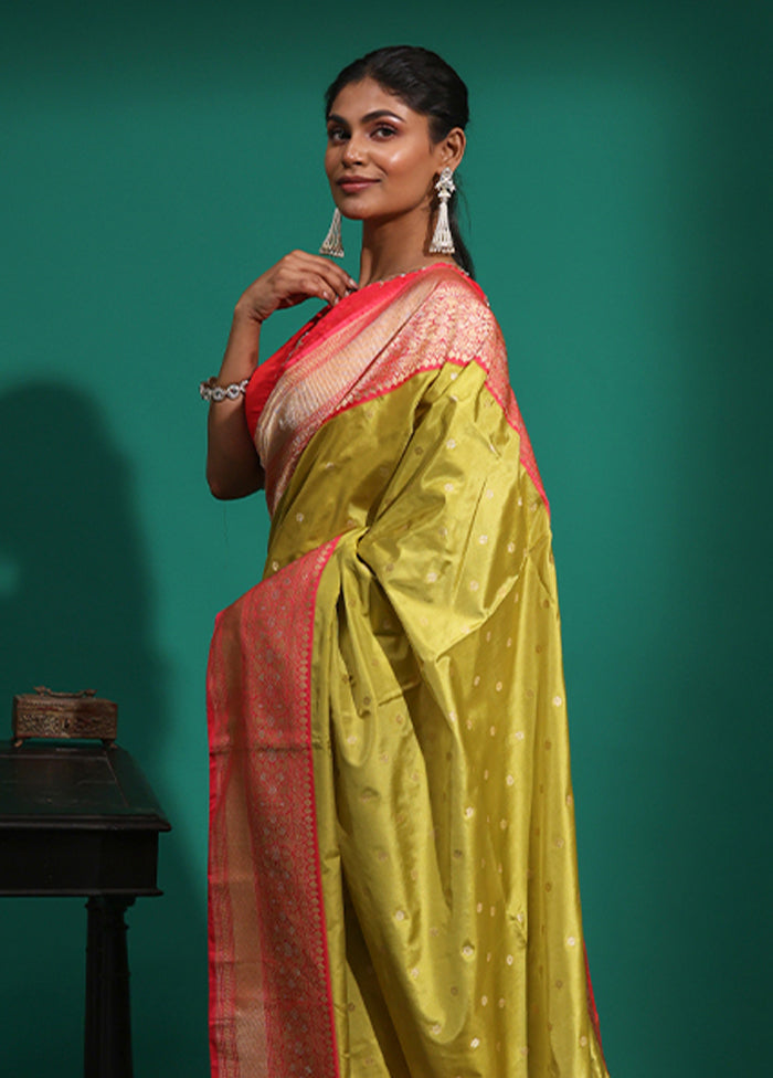 Green Handloom Katan Pure Silk Saree With Blouse Piece