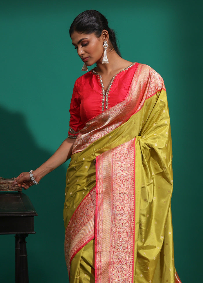 Green Handloom Katan Pure Silk Saree With Blouse Piece